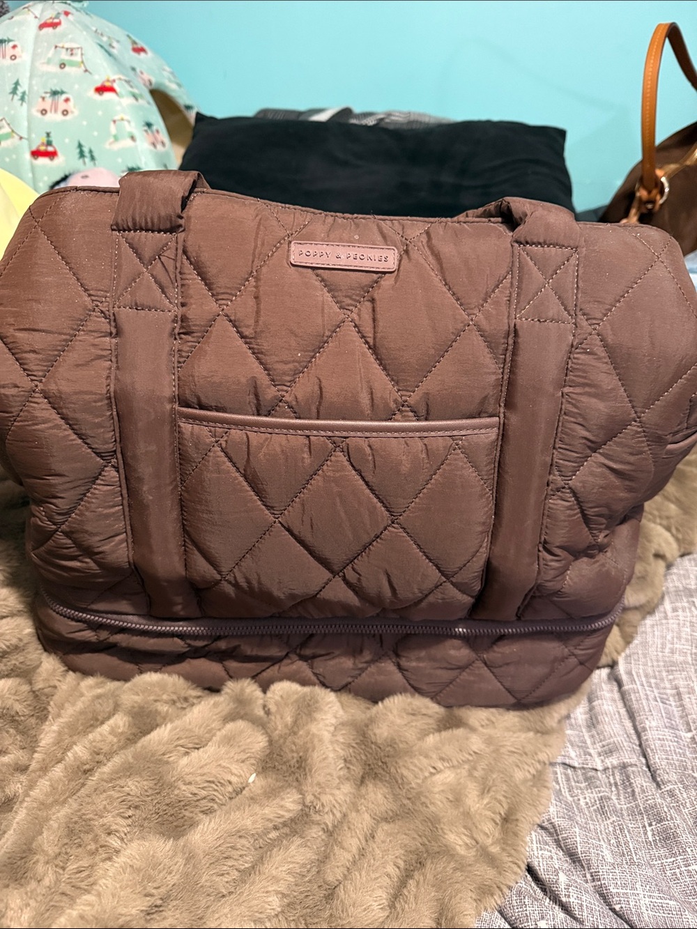Poppy & Peonies Quilted Chocolate Brown Baby Bag